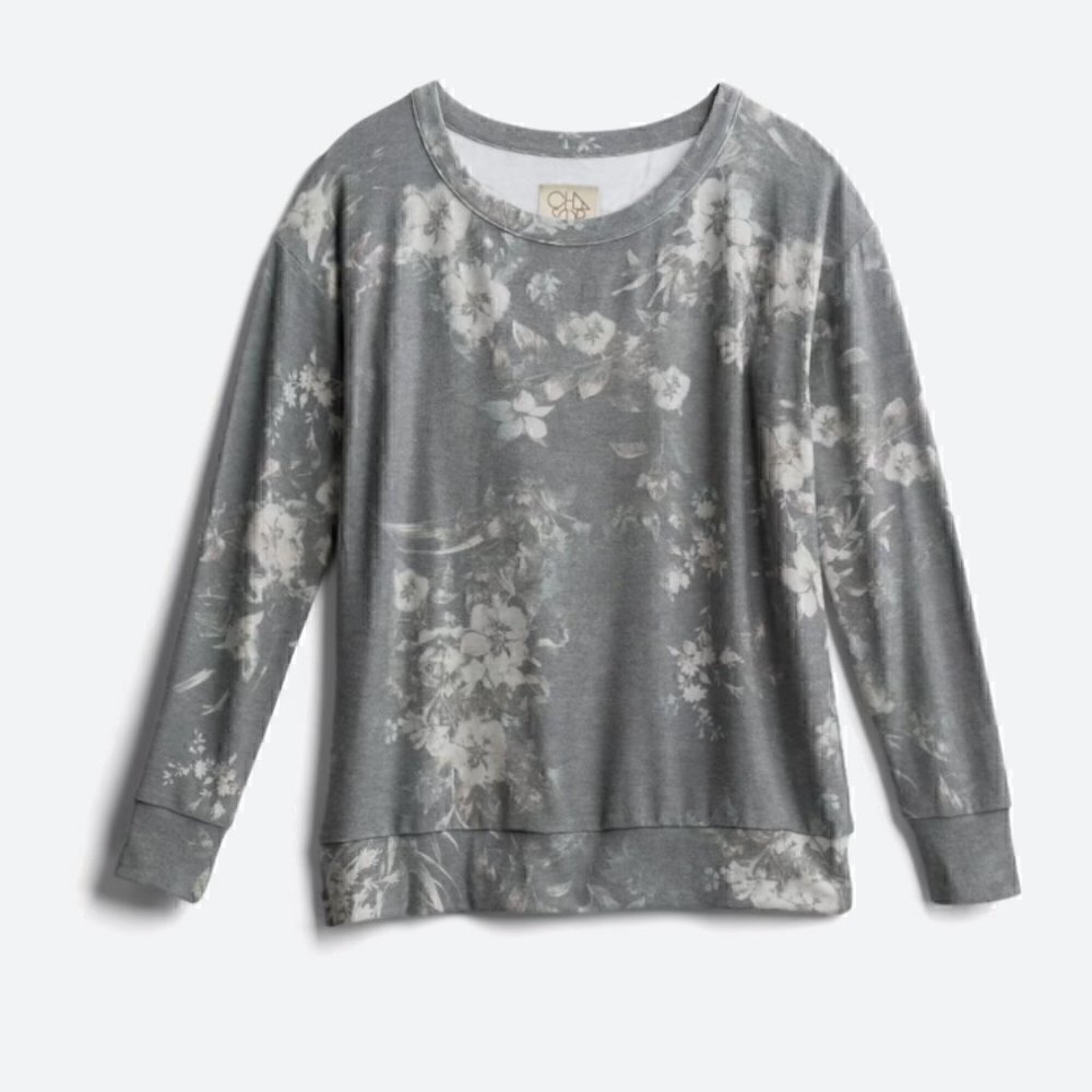 Chaser Cozy Raglan Knit Top Gray Floral Size M EUC - Picture 1 of 3
